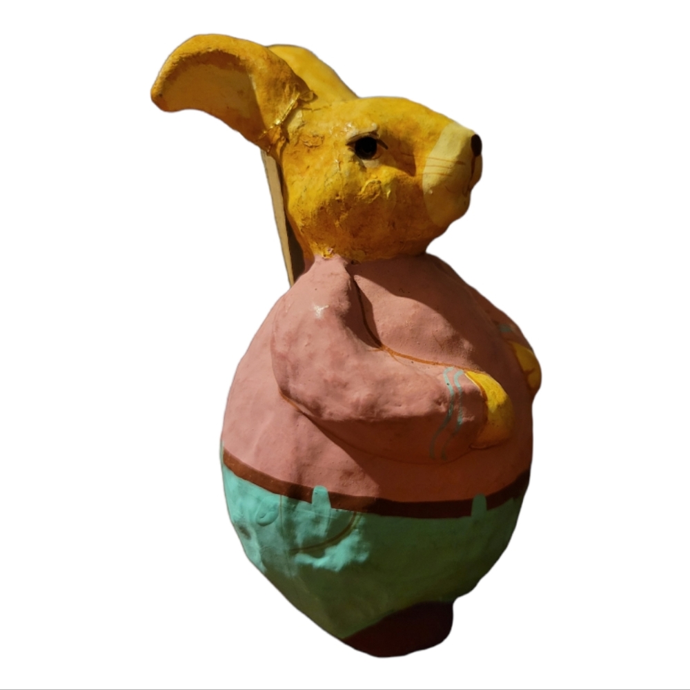 1 Vtg Filipino Art Sculpture Table Decor Chubby Boy Bunny Rabbit